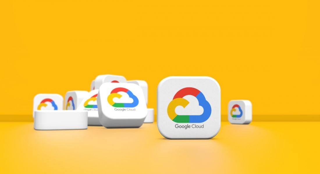 Google Cloud logos on a yellow background.